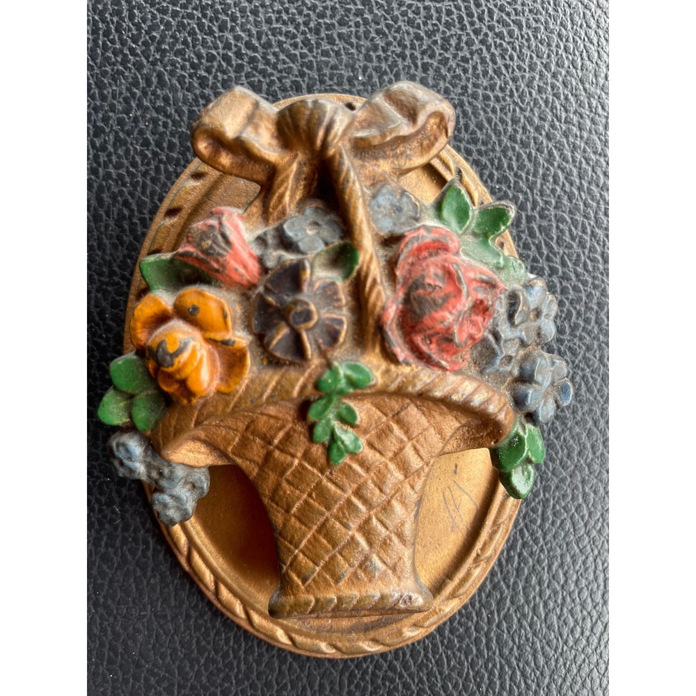 Antique Hubley Cast Iron Flower Basket Door Knocker - Vintage Painted Floral #13